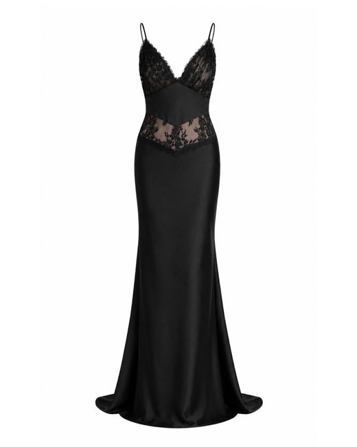 Sandra Mansour Black Desire Satin Lace Maxi Dress
