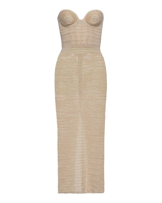 Magda Butrym Natural Strapless Crocheted Cotton Midi Dress