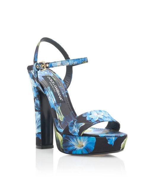 Dolce & Gabbana Blue Floral Satin Platform Sandals