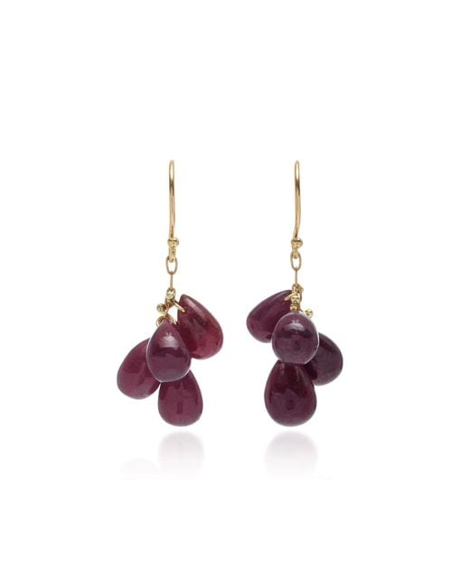 Ten Thousand Things Red 18k Yellow Gold Ruby Cluster Earrings