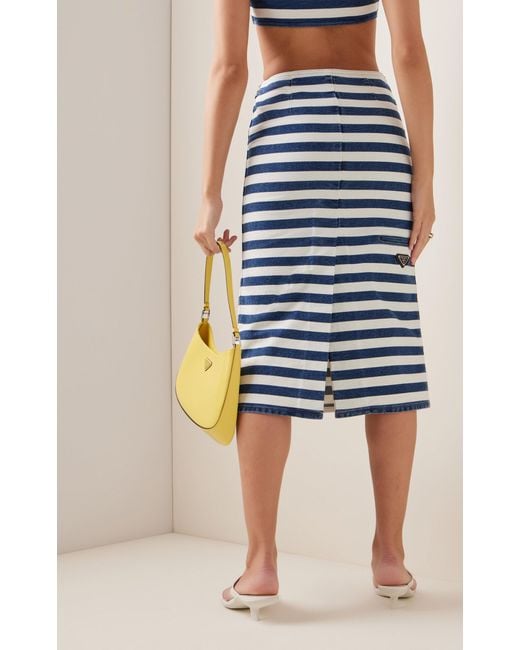 Prada Striped Denim Pencil Skirt in Blue | Lyst