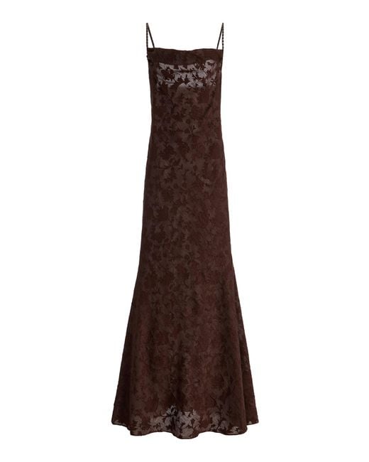 Anna October Brown Veronica Jacquard Maxi Slip Dress