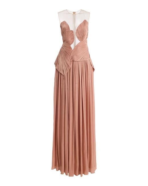 Costarellos White Serenne Lurex Georgette Gown