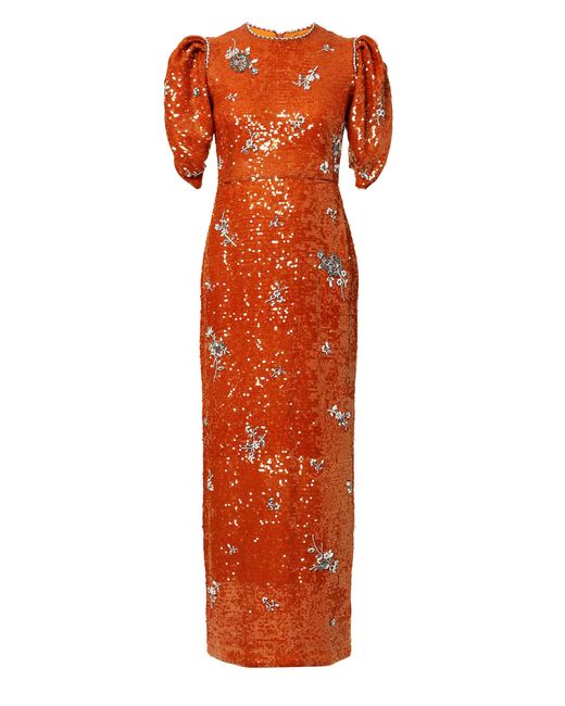 Erdem Silk Asteria Embroidered Sequin Maxi Dress in Metallic (Orange) | Lyst