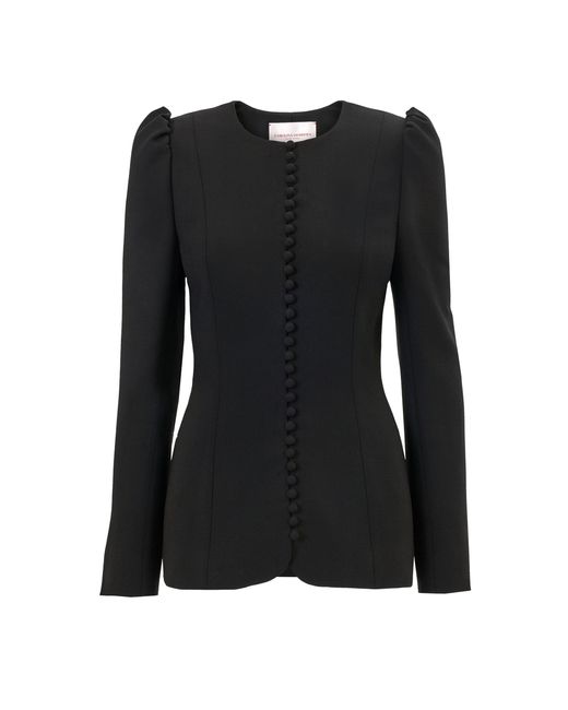 Carolina Herrera Black Button-Front Bi-Stretch Wool Tailored Jacket
