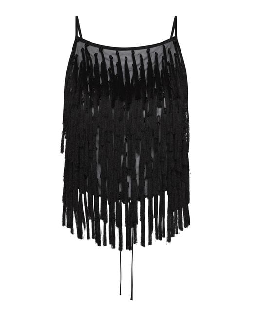 St. Agni Black Tasseled Silk Open-Back Top
