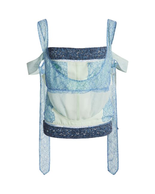 Christopher Esber Blue Cleo Utility Suspended Laced Cotton-Silk Top