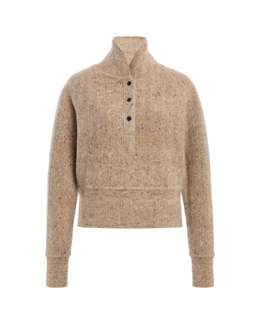 Co. Natural Cropped Henley Wool-Cashmere Sweater