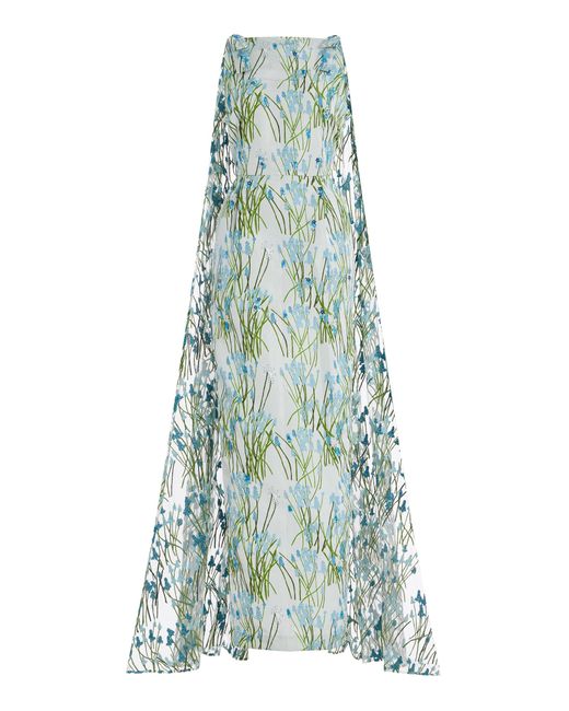 BERNADETTE Green Charlene Embroidered Crepe Maxi Dress