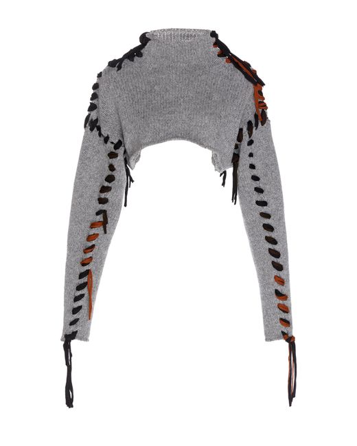 Acne Gray Kacee Lace-up Cropped Wool Sweater