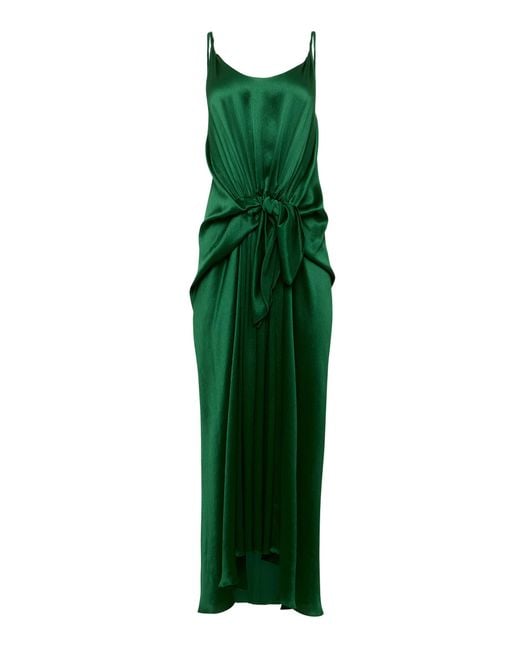 J.W. Anderson Green Waist-Knot Silk Maxi Dress