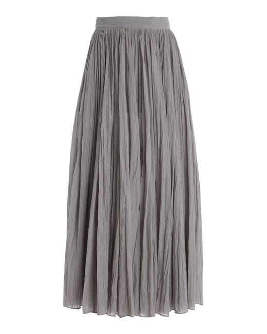 Totême  Gray Crinkled Plissé Cotton-Blend Maxi Skirt