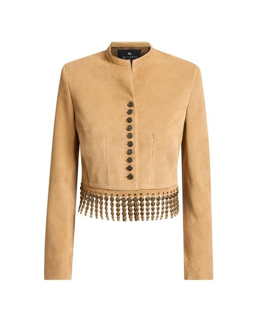 Etro White Fringed Leather Jacket