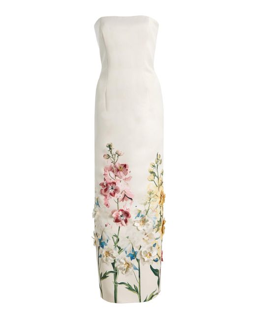 LEO LIN White Exclusive Rayna Embroidered Satin Maxi Dress