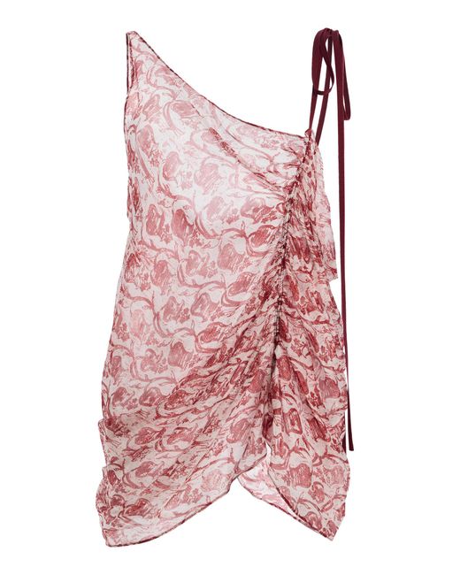 Mel Usine Red Vivianne Silk-Blend Draped Asymmetrical Top