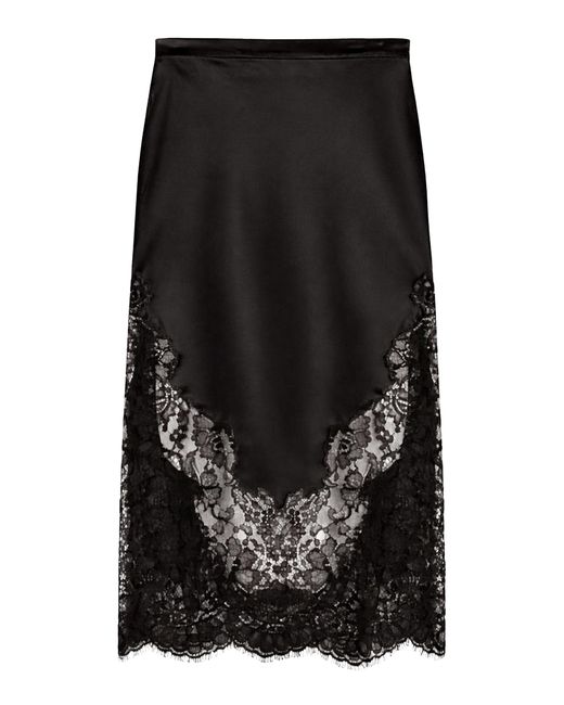 Fleur du Mal Black Juliet Lace And Silk Skirt