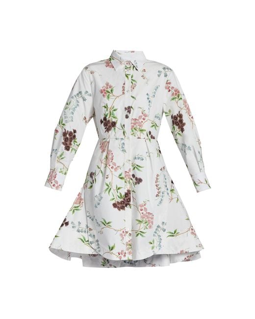 Erdem White Floral Organic Cotton Mini Shirt Dress