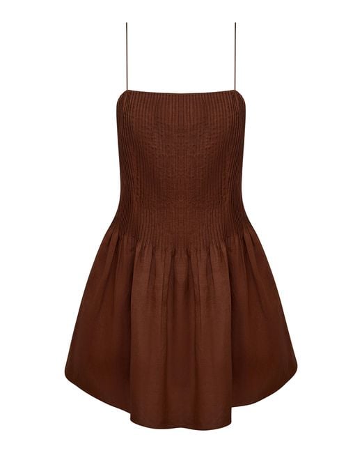 Onia Brown Pintuck Mini Dress