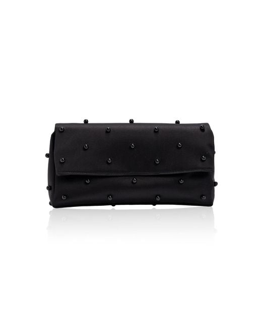 Carolina Herrera Black Annie Polka Dot Embroidered Satin Clutch