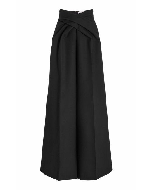 Carolina Herrera Crossover Wool-blend Wide-leg Pants in Black | Lyst