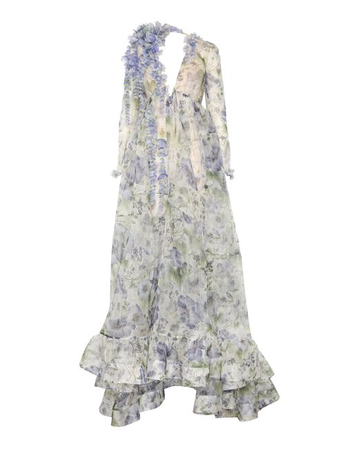 Zimmermann White Natura Floral-appliquéd Silk Gown for men