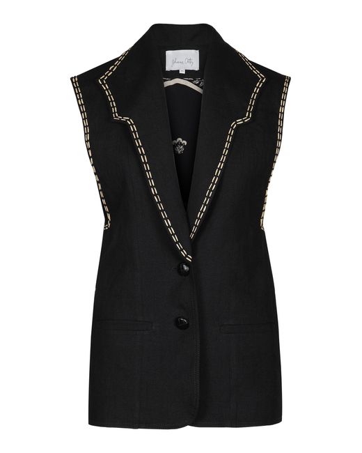 Johanna Ortiz Black Nocturnal Ornaments Tree-Detailed Linen Vest