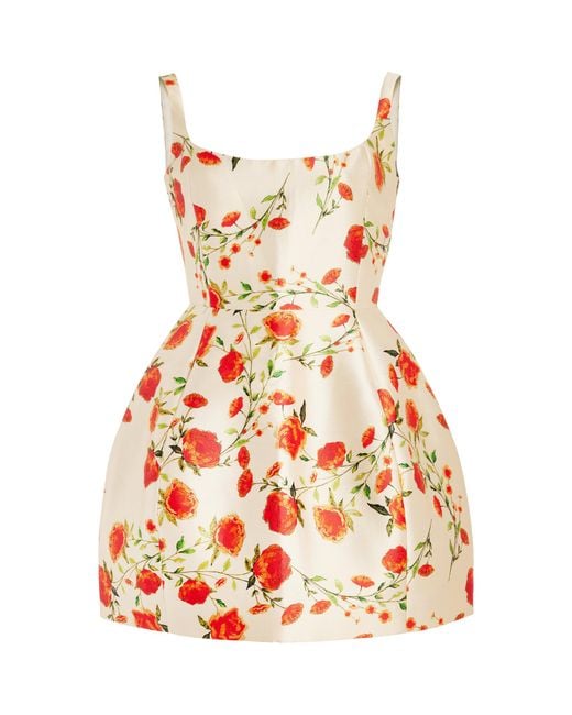 De La Vali White Lola Floral Satin Twill Mini Dress