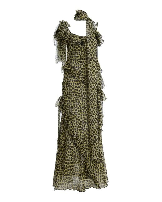 Siedres Green Monica Ruffled Devoré Chiffon Maxi Dress