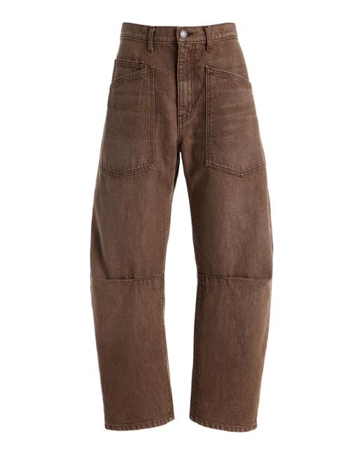 Nili Lotan Brown Shon Rigid Mid-Rise Barrel-Leg Jeans