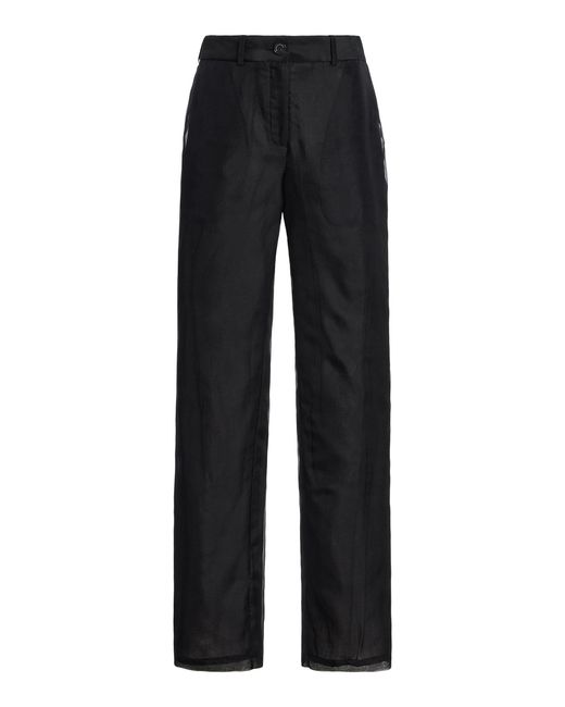 Brandon Maxwell Black Holland Sheer Cropped Silk Pants