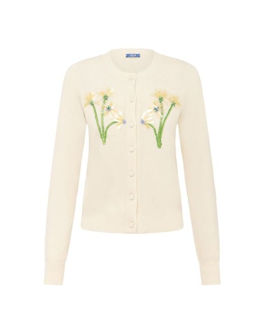 LEO LIN Natural Claire Floral-Embellished Wool-Cashmere Cardigan