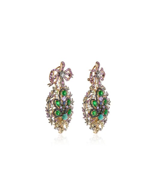 Anabela Chan Green Mirage Peacock 18k Gold, Blackened Rhodium Multi-gem Earrings