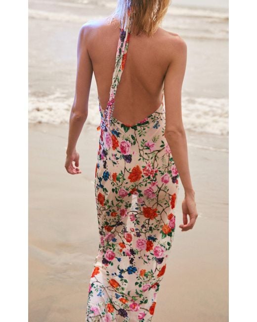 Francesca Miranda White Exclusive Olivia Floral Silk-blend Maxi Halter Dress