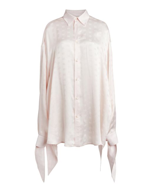 Balenciaga White Knotted-Cuff Logo-Jacquard Silk Shirt