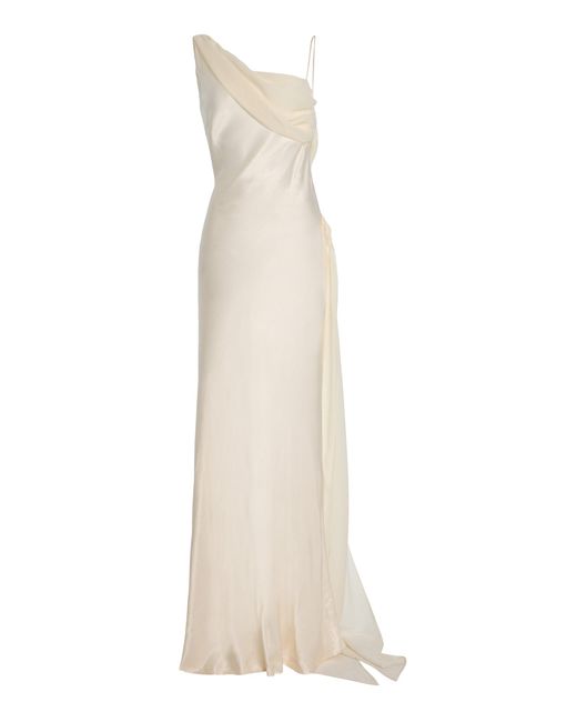 Arcina Ori White Helena Chiffon-Detailed Satin Gown