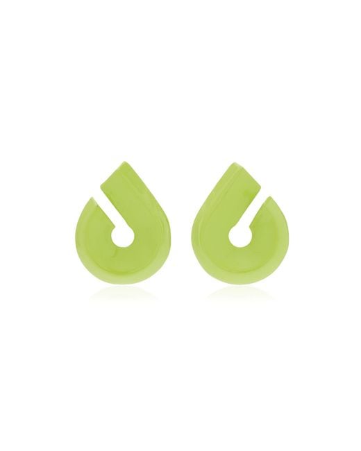 Uncommon Matters Green Clip Carved Wood Earrings