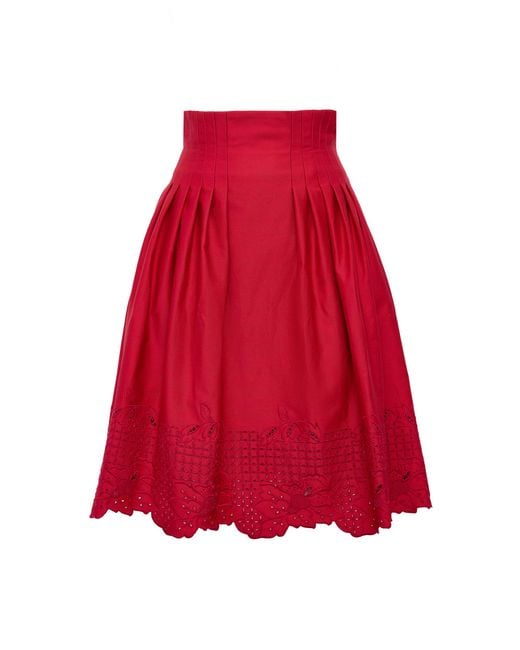 Loretta Caponi Red Cecina Cotton Skirt