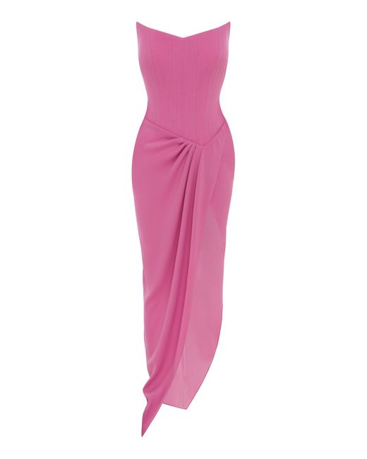 Alex Perry Pink Asymmetric Crepe Corset Gown