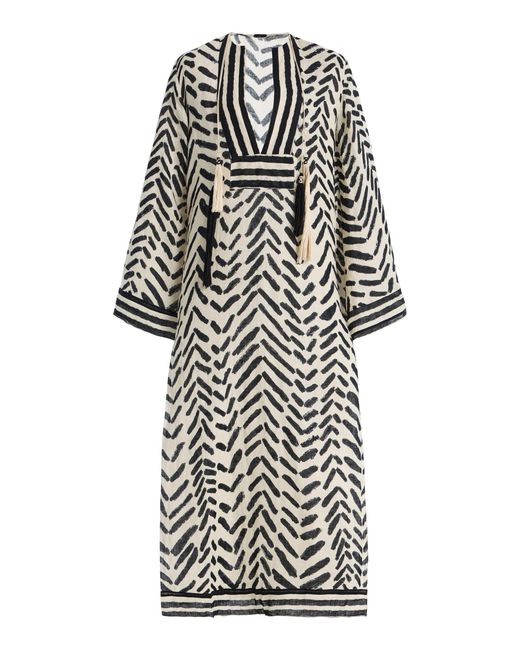 Johanna Ortiz White Squared Away Printed Linen Midi Tunic Dress