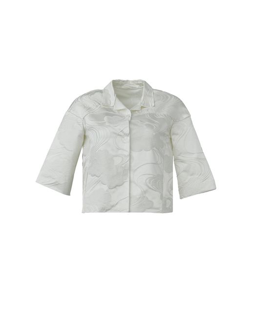 Dar Zéro Studio White Exclusive Printed Silk Crepe De Chine Cropped Camp Shirt