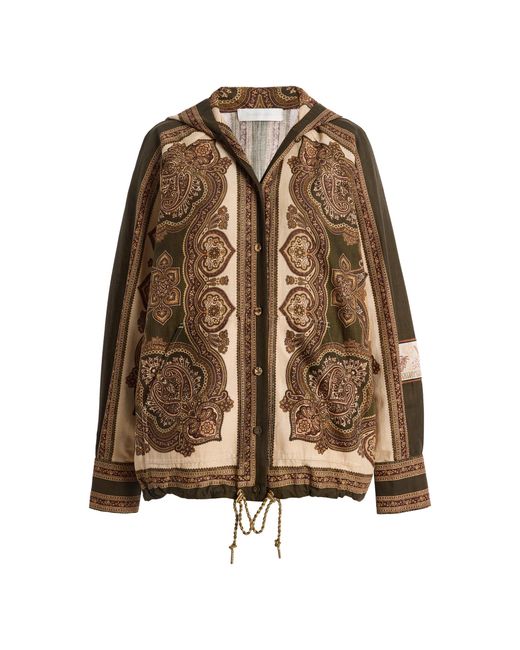 Zimmermann Brown Mahon Cotton Paisley Hooded Shirt