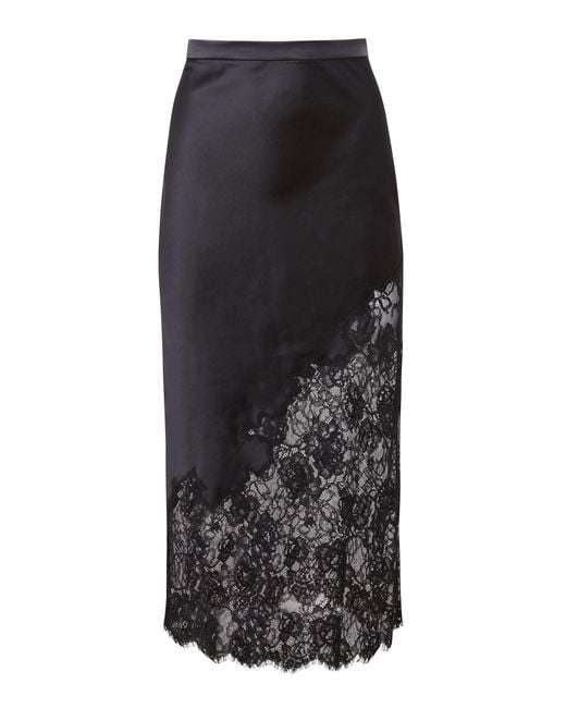 Fleur du Mal Black Silk Lace Scallop Midi Skirt