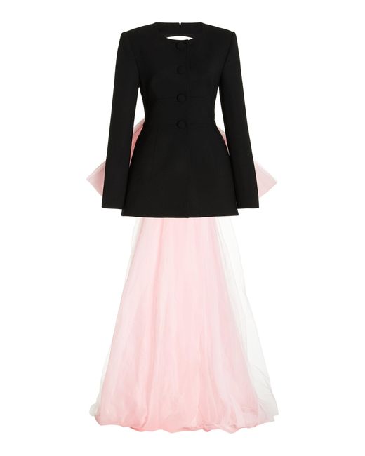 Carolina Herrera Black Bow-embellished Cutout Wool-blend Jacket