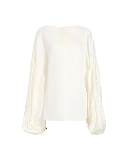 Khaite White Quico Oversized Silk Blouse