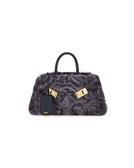 Ferragamo Blue Hug Mini Fur Bag
