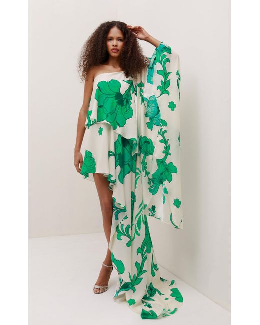 Francesca Miranda Green Kalos One-Shoulder Silk Mini Dress