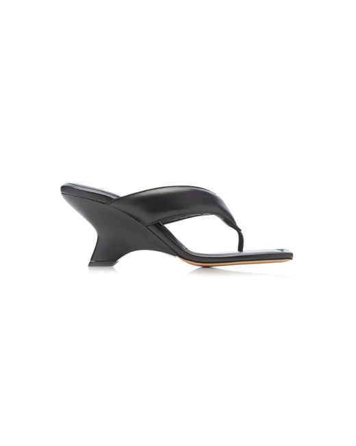 Gia Borghini Black Padded Leather Wedge Sandals
