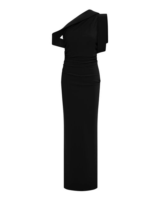 Rachel Gilbert Black Rowana Sculpted One-Shoulder Gown