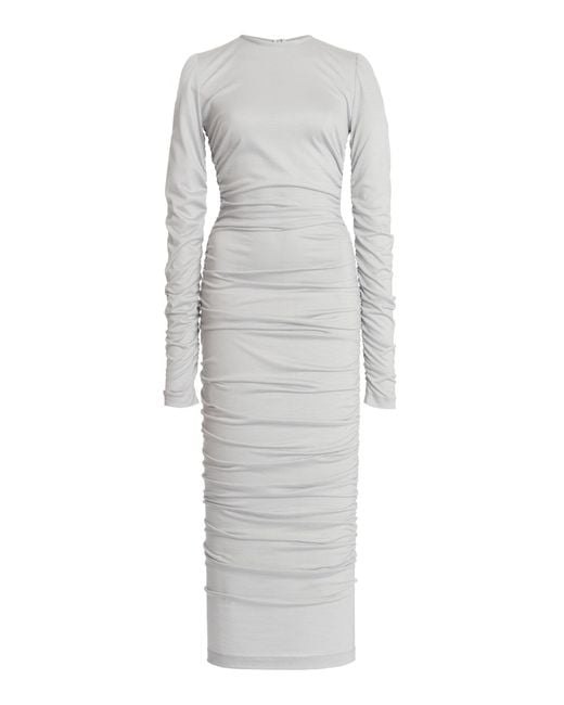 Dolce & Gabbana White Ruched Wool Jersey Midi Dress
