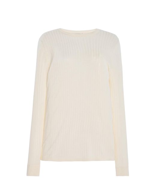 The Row White Keya Ribbed-Knit Top